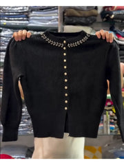 Wygodny i luksusowy damski kardigan zdobiony kryształkami