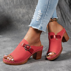 Regulowane sandały w klinach z zaczepami i pętlą kobiet-Otwarta stopa gruba podeszwa z podwójną klamrą, sztuczną osłoną Upper & Pu podeszwa