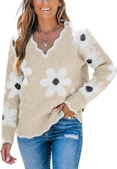 💃OSTATNI DZIEŃ 50% ZNIŻKI✨🍂Damski sweter z kwiatowym wzorem i wycięciem w kształcie muszelki