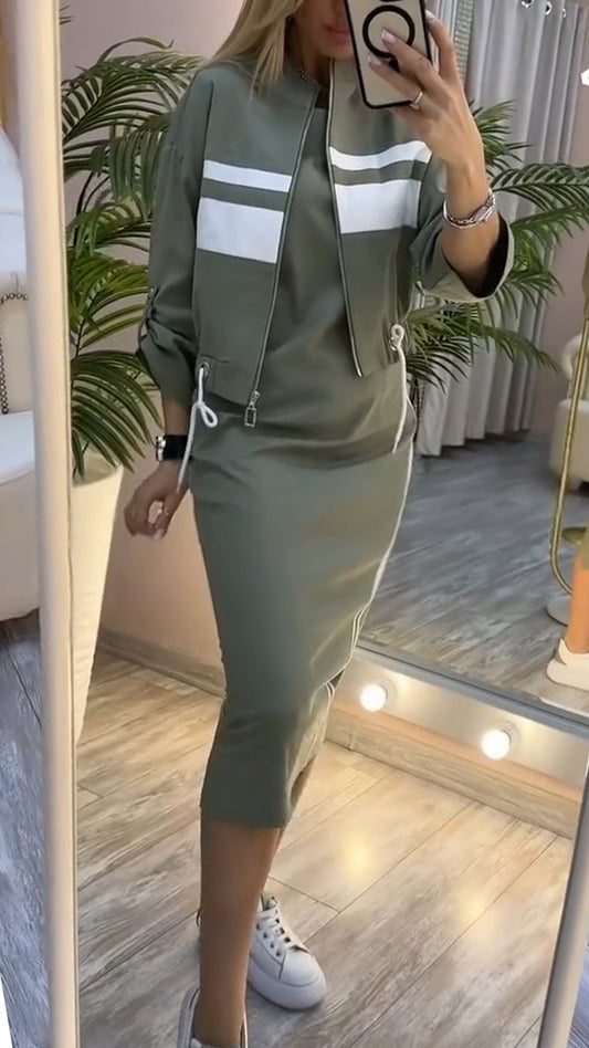 Sukienka z okrągłym dekoltem i marynarka damska, garnitur casualowy