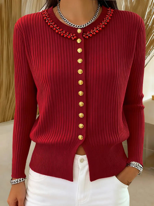 Wygodny i luksusowy damski kardigan zdobiony kryształkami