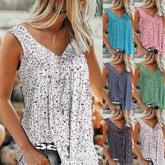 Damska koszulka z nadrukiem, bez rękawów, z dekoltem w kształcie litery V