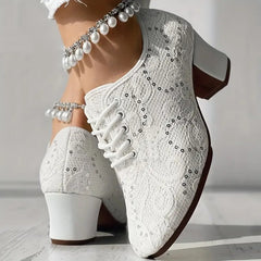 Zamknięte koronkowe obcasy taneczne łacińskie