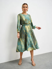 Suknia dla damskiej damskiej sukienki z francuskimi długimi rękawami w talii z talią