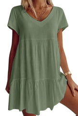 Casualowa, tkana sukienka z krótkim rękawem i dekoltem w kształcie litery V