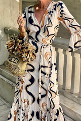 Codzienny, swobodny, geometryczny nadruk, sznurowany, kontrastowy, jednoczęściowy garnitur z dekoltem w kształcie litery U. Sukienki