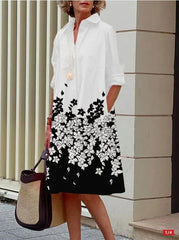 Sukienka koszulowa damska z nadrukiem i średniej długości rękawem