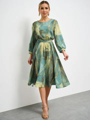 Suknia dla damskiej damskiej sukienki z francuskimi długimi rękawami w talii z talią