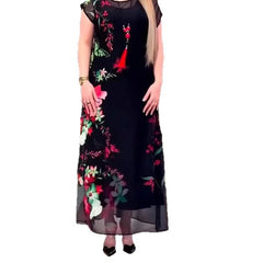 Nowa sukienka midi z krótkim rękawem i szyfonu z nadrukiem motyli