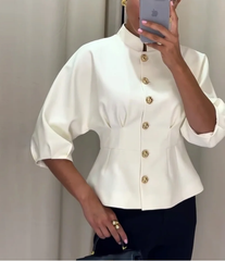 Elegancka koszula ze stójką i wysokim stanem