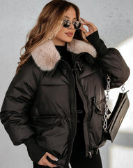 🔥Gorące oferty — stylowa, krótka kurtka puchowa dla kobiet z puszystym kołnierzem
