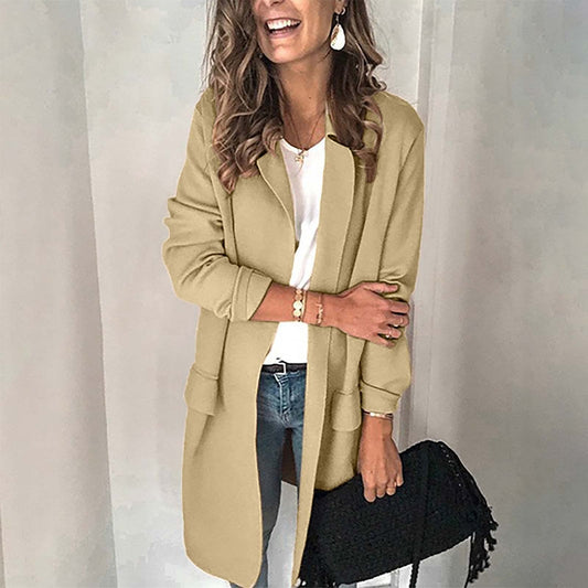 ❄️Jednokolorowa, swobodna marynarka z długim rękawem i imitacją kieszeni dla kobiet