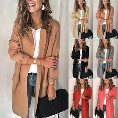 ❄️Jednokolorowa, swobodna marynarka z długim rękawem i imitacją kieszeni dla kobiet