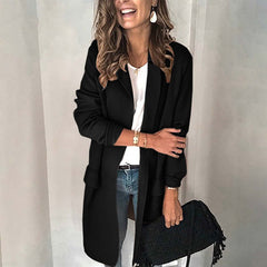 ❄️Jednokolorowa, swobodna marynarka z długim rękawem i imitacją kieszeni dla kobiet