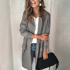 ❄️Jednokolorowa, swobodna marynarka z długim rękawem i imitacją kieszeni dla kobiet