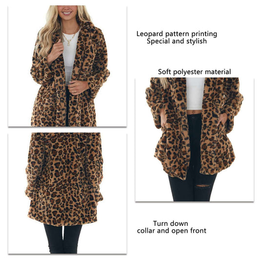 💕Rozpinana z przodu pluszowa kurtka w panterkę