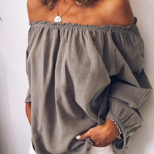 Damski Top Z Długim Rękawem I Nadrukiem W Stylu Retro Na Jedno Ramię