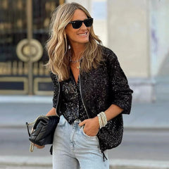 Luźny lub swobodny płaszcz z długimi rękawami i cekinami Star Kisses