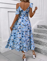 Elegancki kwiatowy nadruk w szpic w dekolcie midi dla kobiet