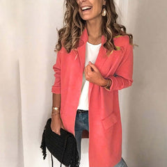 ❄️Jednokolorowa, swobodna marynarka z długim rękawem i imitacją kieszeni dla kobiet