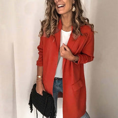 ❄️Jednokolorowa, swobodna marynarka z długim rękawem i imitacją kieszeni dla kobiet