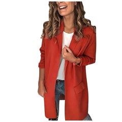 ❄️Jednokolorowa, swobodna marynarka z długim rękawem i imitacją kieszeni dla kobiet
