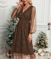 🦋Damska sukienka z dekoltem w kształcie litery V, ozdobiona cekinami