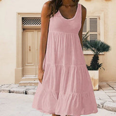 🔥 Patchworkowa sukienka bez rękawów, z okrągłym dekoltem