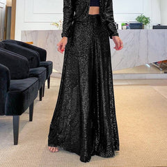 Cekin mody cekiny o wysokiej talii szerokopasmowe spodnie nogi