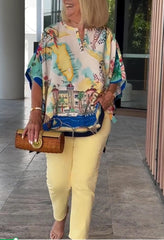 2025 Nowy styl, wysokiej jakości, drukowany top z krótkim rękawem i średnią długością