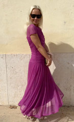 Damska sukienka szyfonowa na co dzień z okrągłym dekoltem i przeszyciami