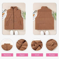 Damska, pogrubiona, ciepła kamizelka w jednolitym kolorze z kieszeniami