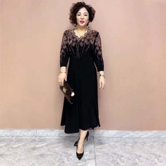 Damska szlachetna elegancka sukienka z brokatowym dekoltem