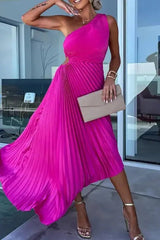 New, fitted, pleated one-shoulder dress