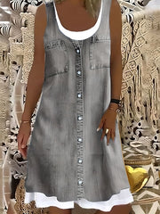 Damskie Sukienka trapezowa Sukienka midi Szary Bez rękawów Kwiatowy Fałszywy dwuczęściowy Lato Wiosna Okrągły dekolt Nowoczesny 2023 5XL