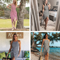 🔥2024 Gorąca wyprzedaż 😊Casualowe sukienki midi w paski bez rękawów