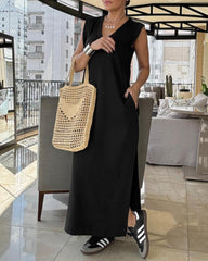 Casualowa sukienka z kieszeniami i dekoltem w kształcie litery V