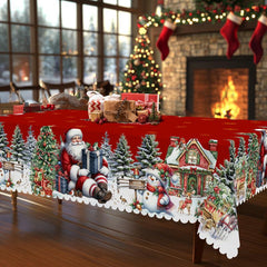 Obrus świąteczny premium – uroczy motyw Świętego Mikołaja i renifera na radosne chwile z rodziną