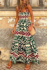 Casualowe wakacje Geometryczne Patchwork Kwadratowy kołnierzyk Sukienka z nadrukiem Sukienki (3 kolory)