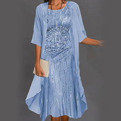 Elegancki 2-częściowy zestaw: bluzka z półrękawkiem + sukienka