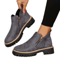 ✨Damskie botki z okrągłym noskiem i zamkiem błyskawicznym z boku