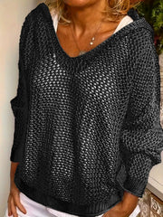 Damski sweter z długim rękawem i kapturem, szydełkowany