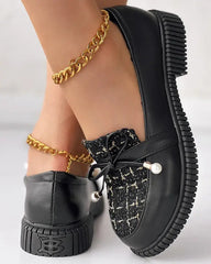 Grube tweedowe, patchworkowe mokasyny z koronką