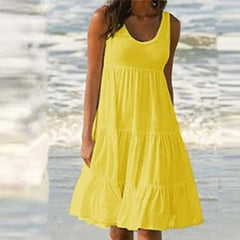 🔥 Patchworkowa sukienka bez rękawów, z okrągłym dekoltem