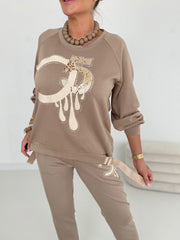 Casualowy dwuczęściowy zestaw sportowy z okrągłym dekoltem