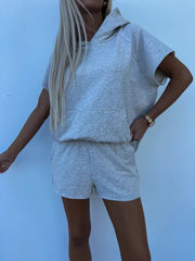 Casual hooded sweatshirt shorts two-piece set