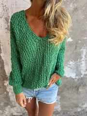 Szydełkowy sweter z długimi rękawami i głębokim dekoltem w kształcie litery V