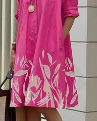 Sukienka koszulowa damska z nadrukiem i średniej długości rękawem