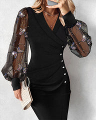 Brokatowa, przezroczysta siatkowa naszywka z odkrytymi ramionami, marszczona obcisła mini sukienka, seksowna sukienka z kryształkami