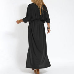 Elegancka sukienka maxi w jednolitym kolorze, z wysokim stanem i dekoltem w kształcie litery V